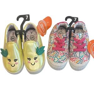 2 pr Wonder Nation Girls Toddler Shoes Size 7 Yellow Athletic Shoe, Canvas Shoe